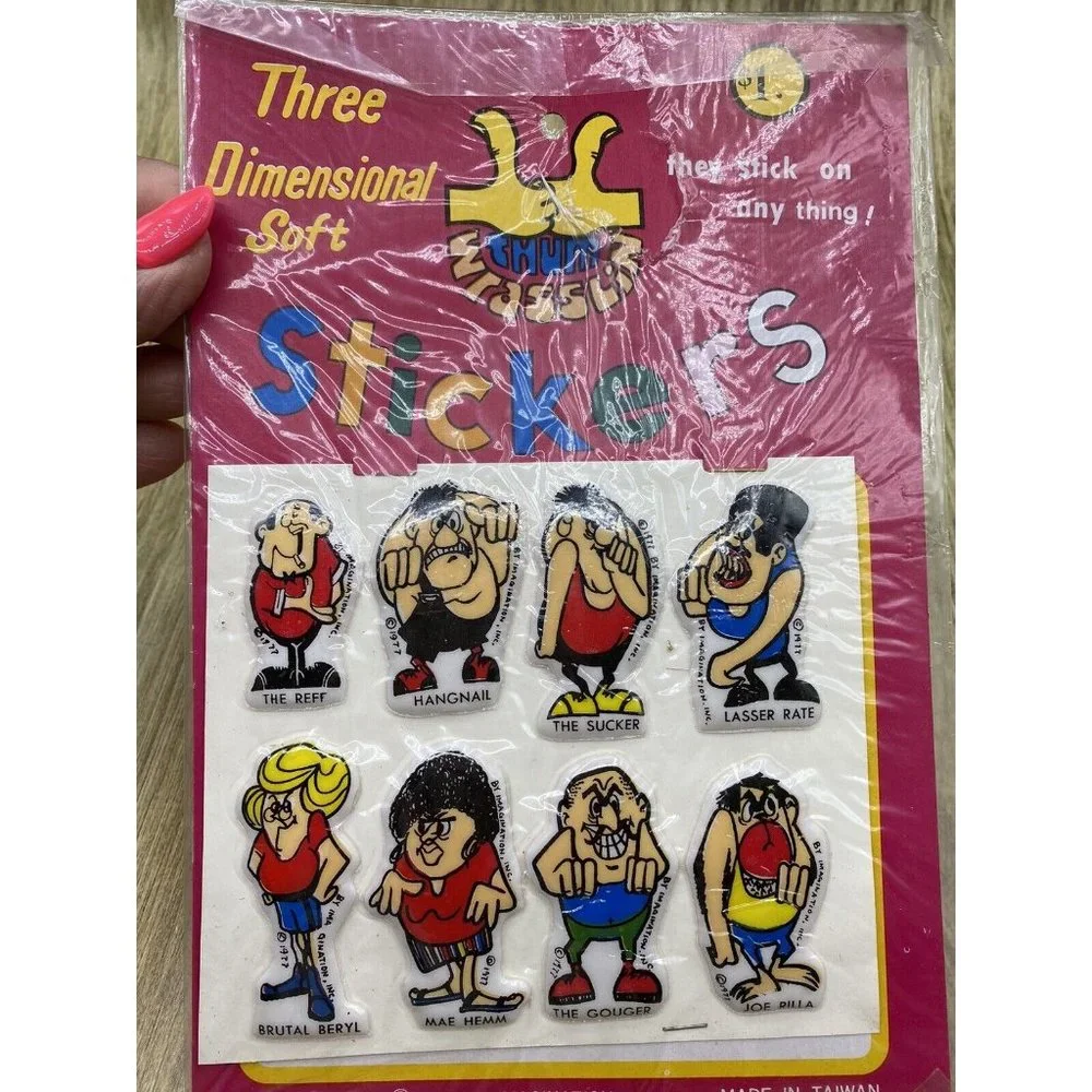 THUM WRASSLIN WRESTLING WRESTLERS 1977 THREE DIMENSIONAL SOFT PUFFY STICKERS